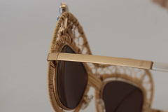 Dolce & Gabbana DG2159B Beige Gold Straw Butterfly Crystals Sunglasses