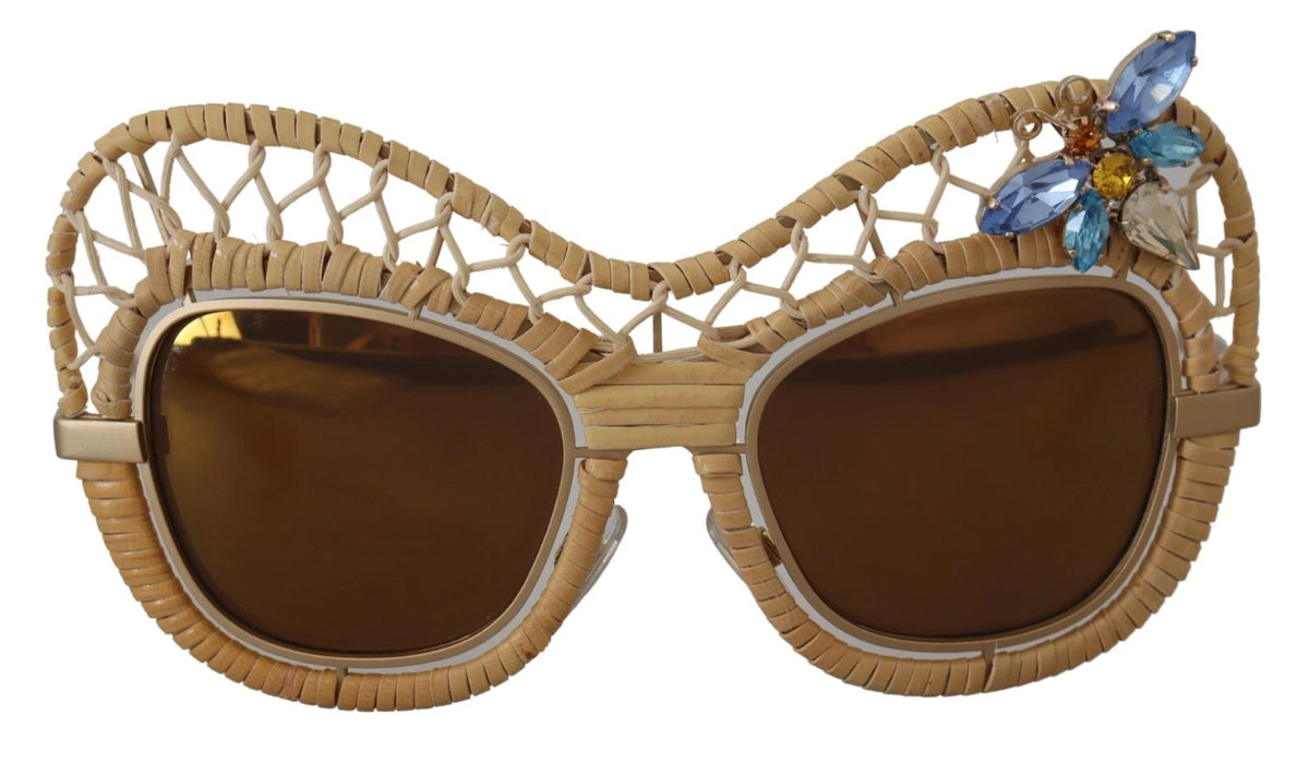 Dolce & Gabbana DG2159B Beige Gold Straw Butterfly Crystals Sunglasses