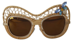 Dolce & Gabbana DG2159B Beige Gold Straw Butterfly Crystals Sunglasses