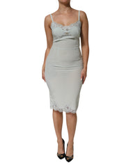 Dolce & Gabbana Light Blue Silk Lace Midi Bodycon Slip Dress