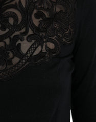 Dolce & Gabbana Black Silk Lace Trim Long Sleeves Blouse Top