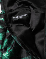 Dolce & Gabbana Black Green Metallic Jacquard Mini Long Dress