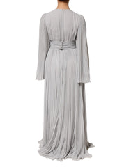 Dolce & Gabbana Grey Pleated Maxi Long Sleeve Silk Blend Gown Dress