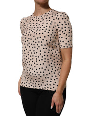 Dolce & Gabbana Beige Black Polka Dot Silk Short Sleeve Blouse Top