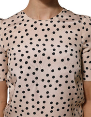 Dolce & Gabbana Beige Black Polka Dot Silk Short Sleeve Blouse Top