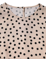 Dolce & Gabbana Beige Black Polka Dot Silk Short Sleeve Blouse Top