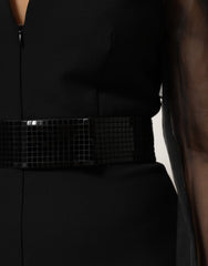 Emporio Armani Black Sheer Sleeve Belted V-Neck Mini Dress