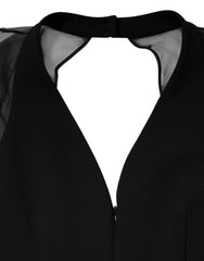 Emporio Armani Black Sheer Sleeve Belted V-Neck Mini Dress