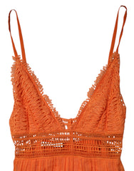 Alberta Ferretti Orange Lace Bustier Layered Maxi Dress