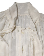 Dolce & Gabbana White Polka Sheer Silk Bow Tie Shirt Blouse Top
