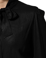 Dolce & Gabbana Black Viscose Long Sleeve Tie Neck Blouse Top