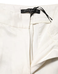 Brian Dales White Viscose Linen Wide Leg Palazzo Womens Pants