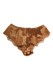Dolce & Gabbana Brown Lace Silk Satin Slip Panties Underwear
