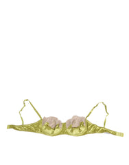 Dolce & Gabbana Lime Green Silk Satin Lace Padded Balconnet Underwear