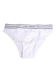 Dolce & Gabbana White Lace Slip Brief Logo Waistband Underwear