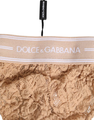 Dolce & Gabbana Beige Lace Logo Elastic Waist Thong Tanga Underwear