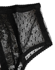 Dolce & Gabbana Black Floral Lace Sheer Mesh High Waist Underwear