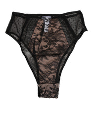 Dolce & Gabbana Black Floral Lace Sheer Mesh High Waist Underwear