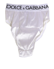 Dolce & Gabbana White Satin High-Waist Brief Logo Women Underwear