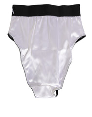 Dolce & Gabbana White Satin High-Waist Black Logo Women Underwear