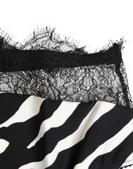 Dolce & Gabbana Black White Zebra Print Lace Trim High Underwear