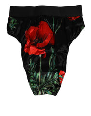 Dolce & Gabbana Black Floral Print High Waist Sheer Mesh Underwear