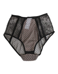 Dolce & Gabbana Black Sheer Polka Dot Lace High Waist Underwear