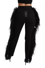 Dolce & Gabbana Black Feather Straight High Waist Pants