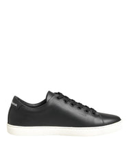 Dolce & Gabbana Black White Leather Crystal Heart Sneakers Shoes