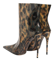 Dolce & Gabbana Leopard Print PVC Pointed Toe Boots Shoes