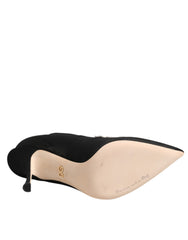 Dolce & Gabbana Black White Embroidered Jersey Stiletto Boots Shoes