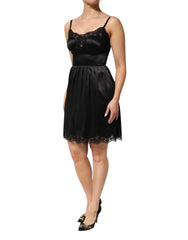 Dolce & Gabbana Black Silk Blend Lace Trim Sleeveless Mini Dress