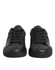 Dolce & Gabbana Black Leather Crystal Heart Low Top Sneakers  Shoes