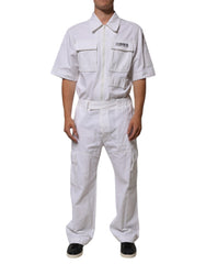 Dolce & Gabbana White Barcode Patch Utility Zip Jumpsuit Pants