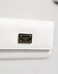 Dolce & Gabbana White Leather Card Case Holder Wallet Gold Logo Plate  Key Holder