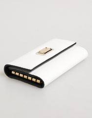 Dolce & Gabbana White Leather Card Case Holder Wallet Gold Logo Plate  Key Holder