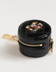 Dolce & Gabbana Black Lamb Leather DG Crystal Logo Round Coin Purse Wallet