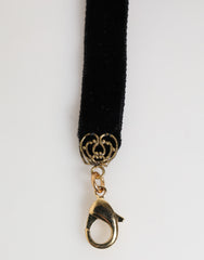 Dolce & Gabbana Blue Floral Appliqué Velvet Choker Crystal Beads Necklace