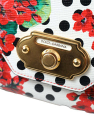 Dolce & Gabbana Red Floral Polka Dot Print Leather Chain DG Logo Shoulder  Bag