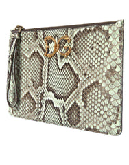 Dolce & Gabbana Verde Acqua Exotic Leather Gold DG Logo Clutch Borse Bag