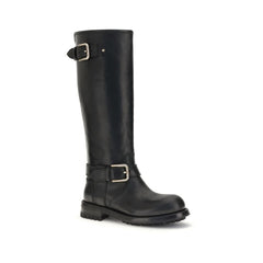 Dolce & Gabbana Black Calf Leather Bos Taurus Lace-Up Boots
