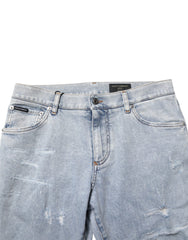 Dolce & Gabbana Light Blue Distressed Slim Fit Ripped Denim Jeans