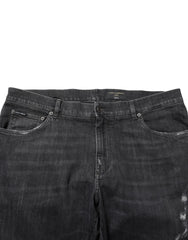 Dolce & Gabbana Black Cotton Slim Fit Distressed Ripped Logo Jeans