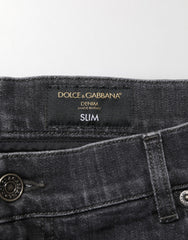 Dolce & Gabbana Black Cotton Slim Fit Distressed Ripped Logo Jeans