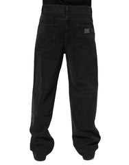 Dolce & Gabbana Black Denim Wide Leg Relaxed Fit Pants Jeans