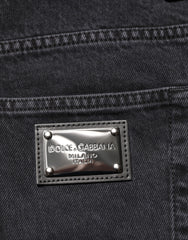 Dolce & Gabbana Black Denim Wide Leg Relaxed Fit Pants Jeans