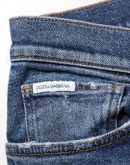 Dolce & Gabbana Blue Cotton Logo Plaque Skinny Men Denim Jeans