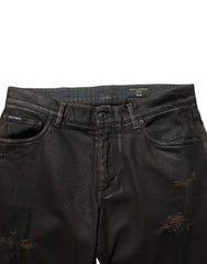 Dolce & Gabbana Dark Brown Tattered Cotton Skinny Denim Jeans