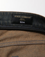 Dolce & Gabbana Dark Brown Tattered Cotton Skinny Denim Jeans