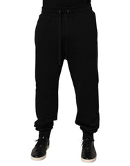 Dolce & Gabbana Black Cotton Drawstring Logo Sweatpants Pants